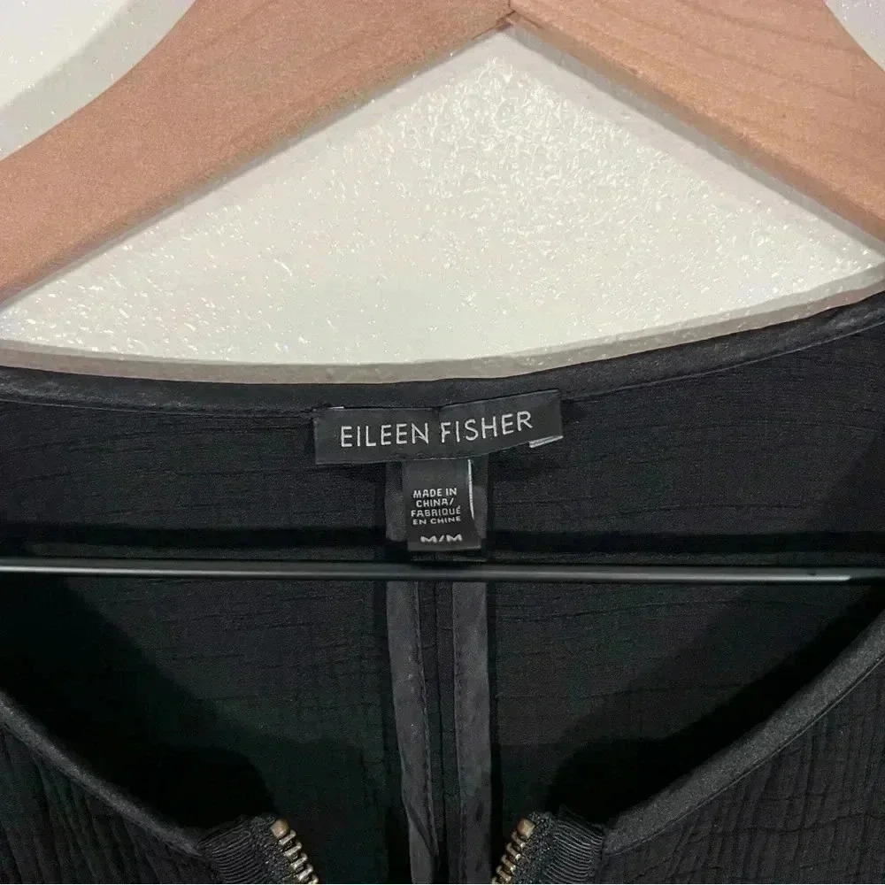 Eileen Fisher Black Textured Zip Jacket